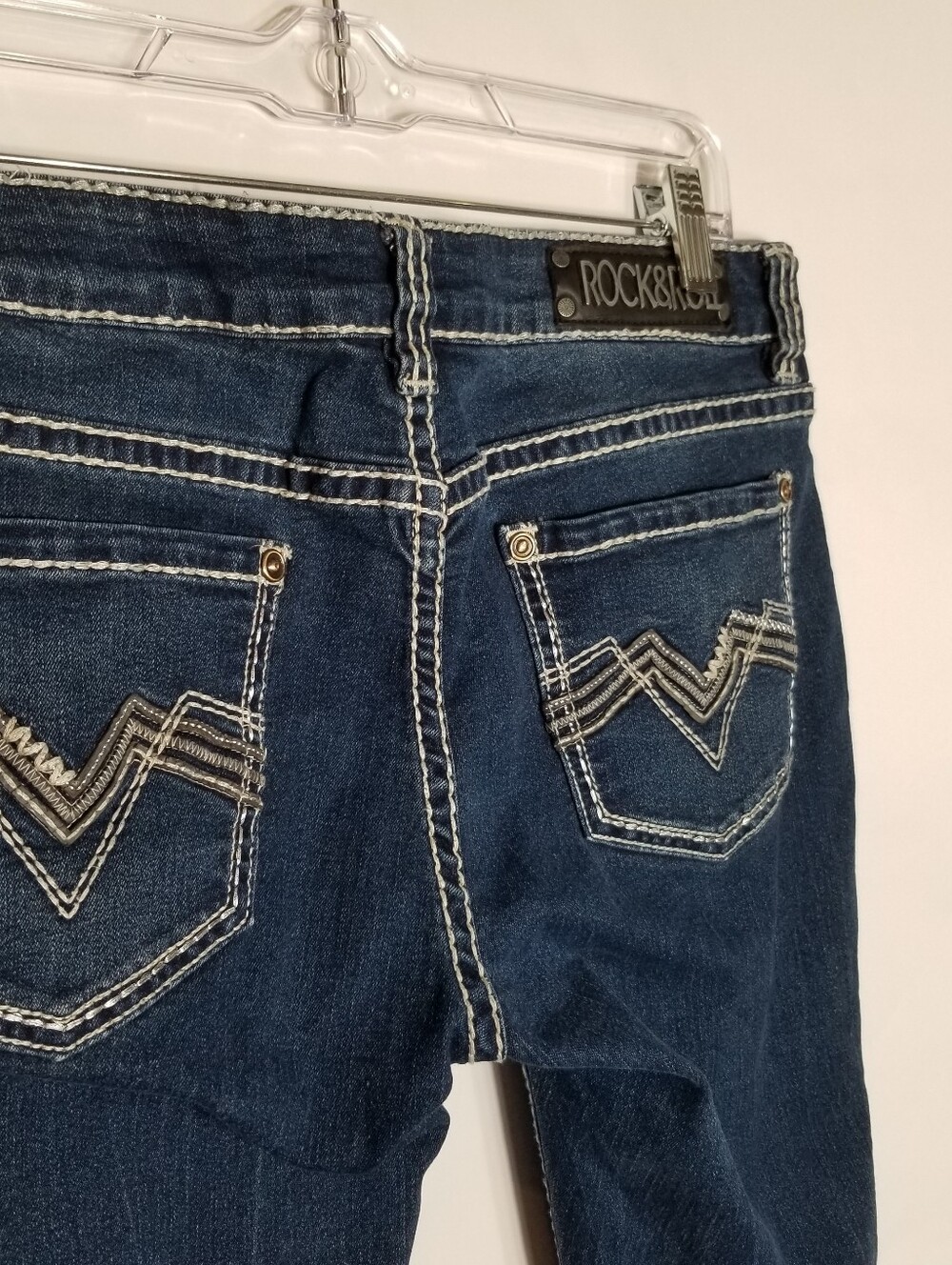 Rock&Roll Cowgirl Jeans 30x32 Actual 31x31 Skinny Low Rise Blue Denim Distressed - Picture 3 of 10